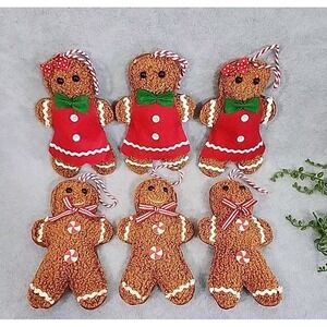 Gingerbread Man‎ Boy Girl Cookie Candy Ornaments 6 Pc Christmas Decor 7" NEW